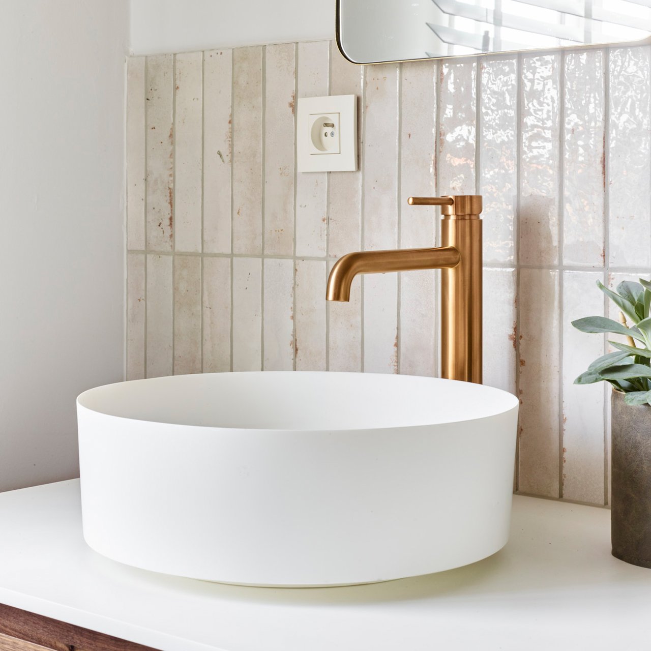 Blaufoss Round verhoogde wastafelkraan Brushed Rosegold