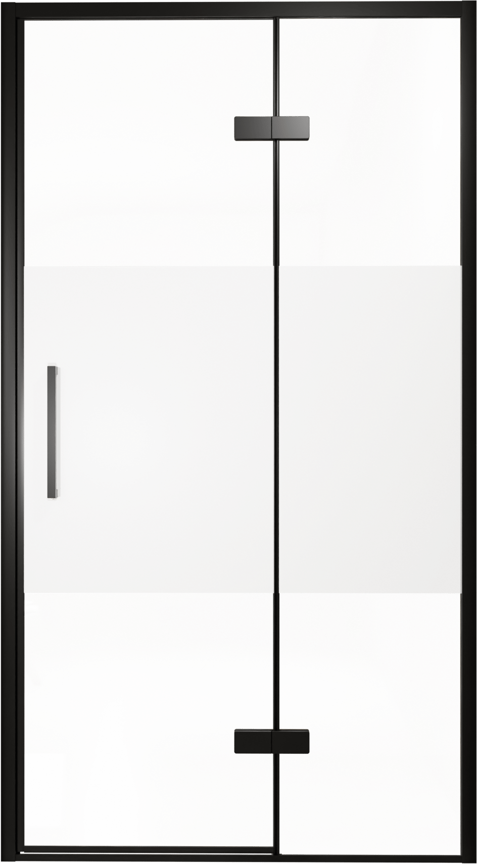 Balmani Senses Design douche draaideur rechts 120 cm x 210 cm Helder glas met matte strook, Zwarte profielen