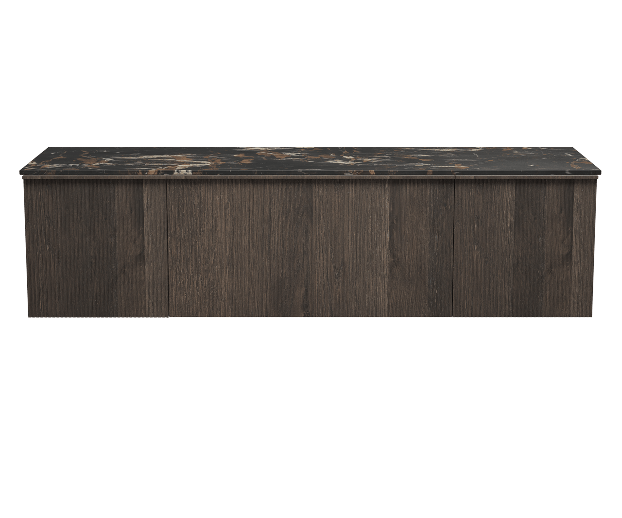 Balmani Forma zwevend badmeubel 180 x 55 cm gerookt eiken met Stretto enkel of dubbel wastafelblad in marmer portoro gold, Verticale symmetrische rechte ribbel