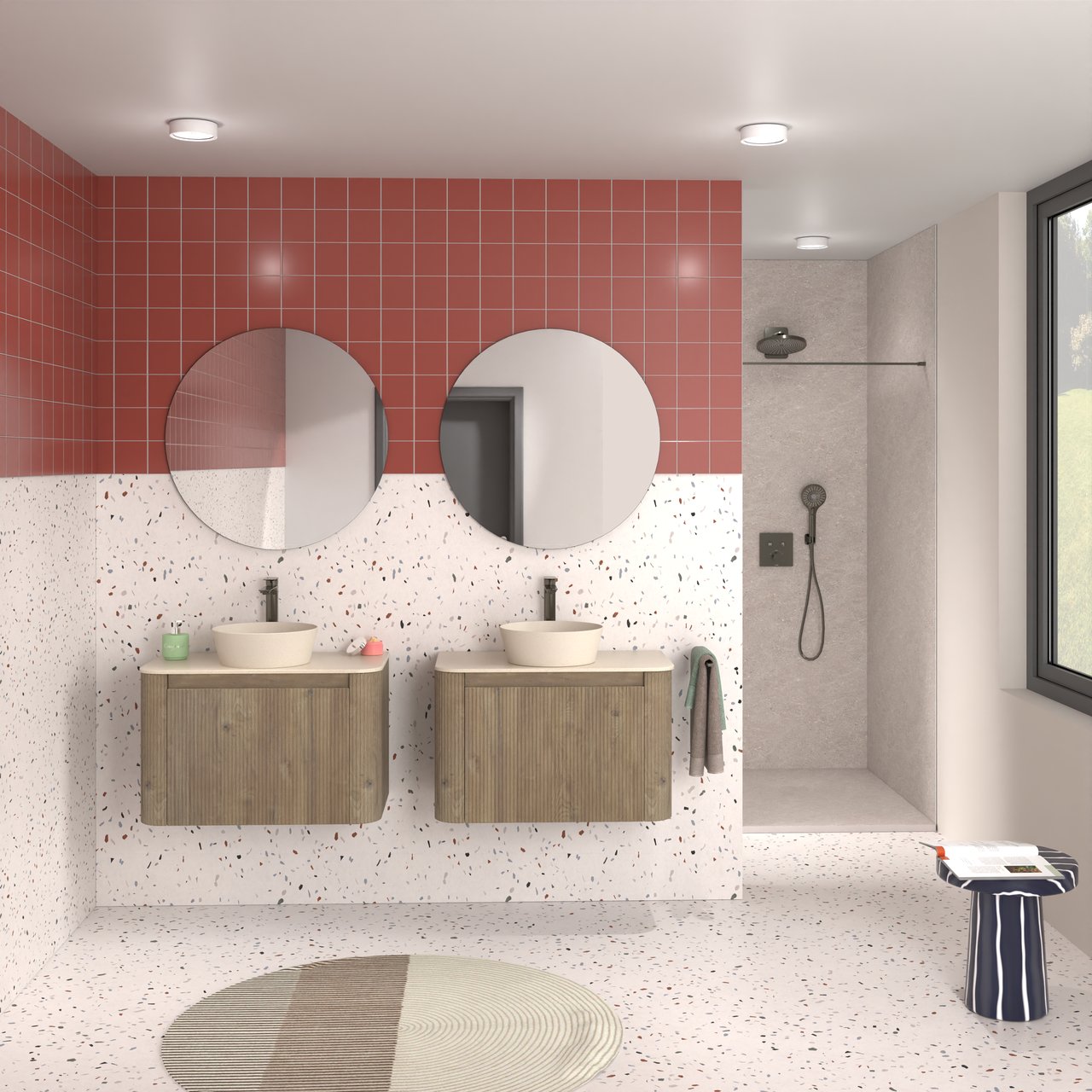 Storke Soft meuble sous-lavabo suspendu 80 x 46 cm Chêne brut 2 tiroirs Nervure sym. vert.