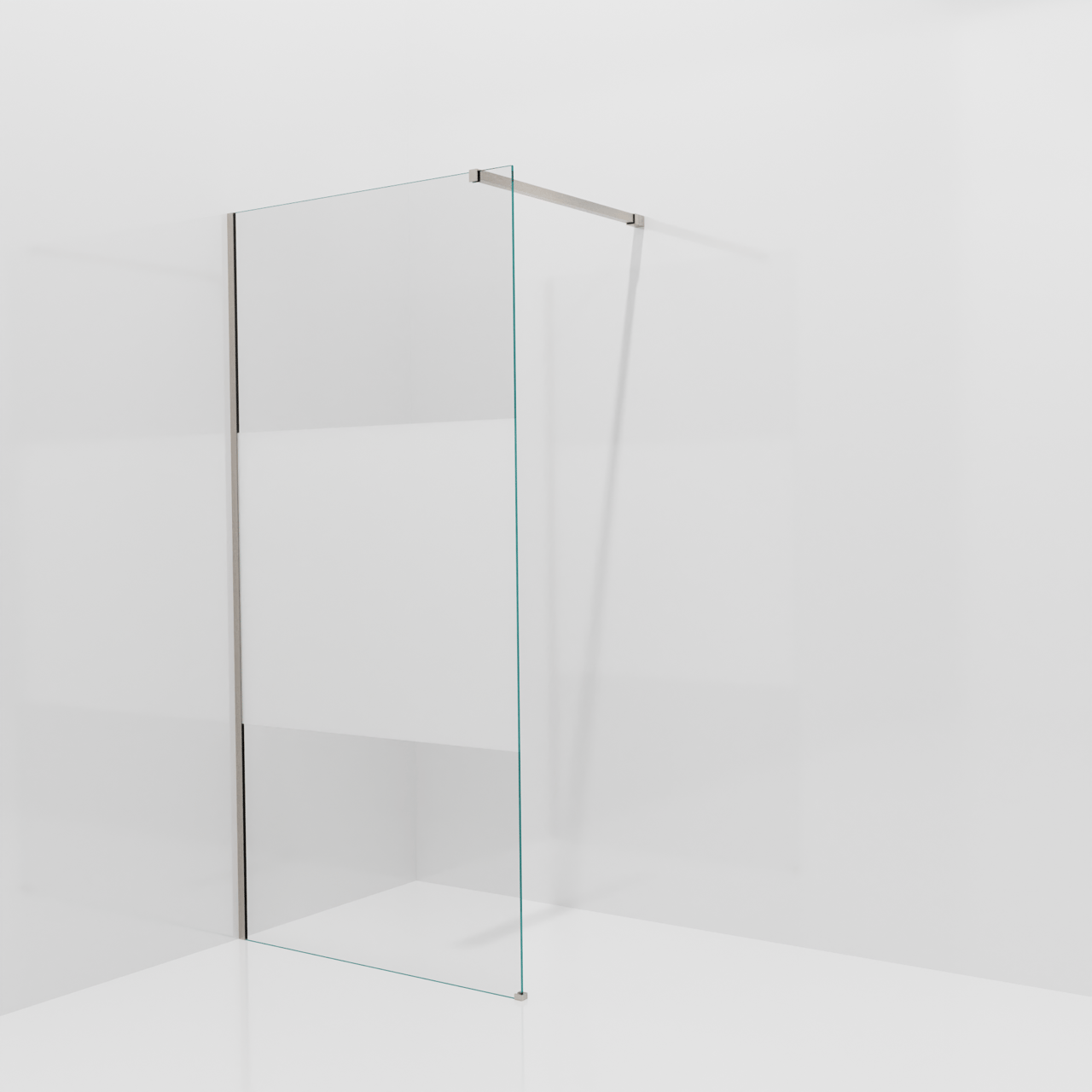 Balmani Modular Walk-In Dusche: 100 x 200 cm, Klarglas mit mattiertem Streifen, Profil Brushed CoolMetal