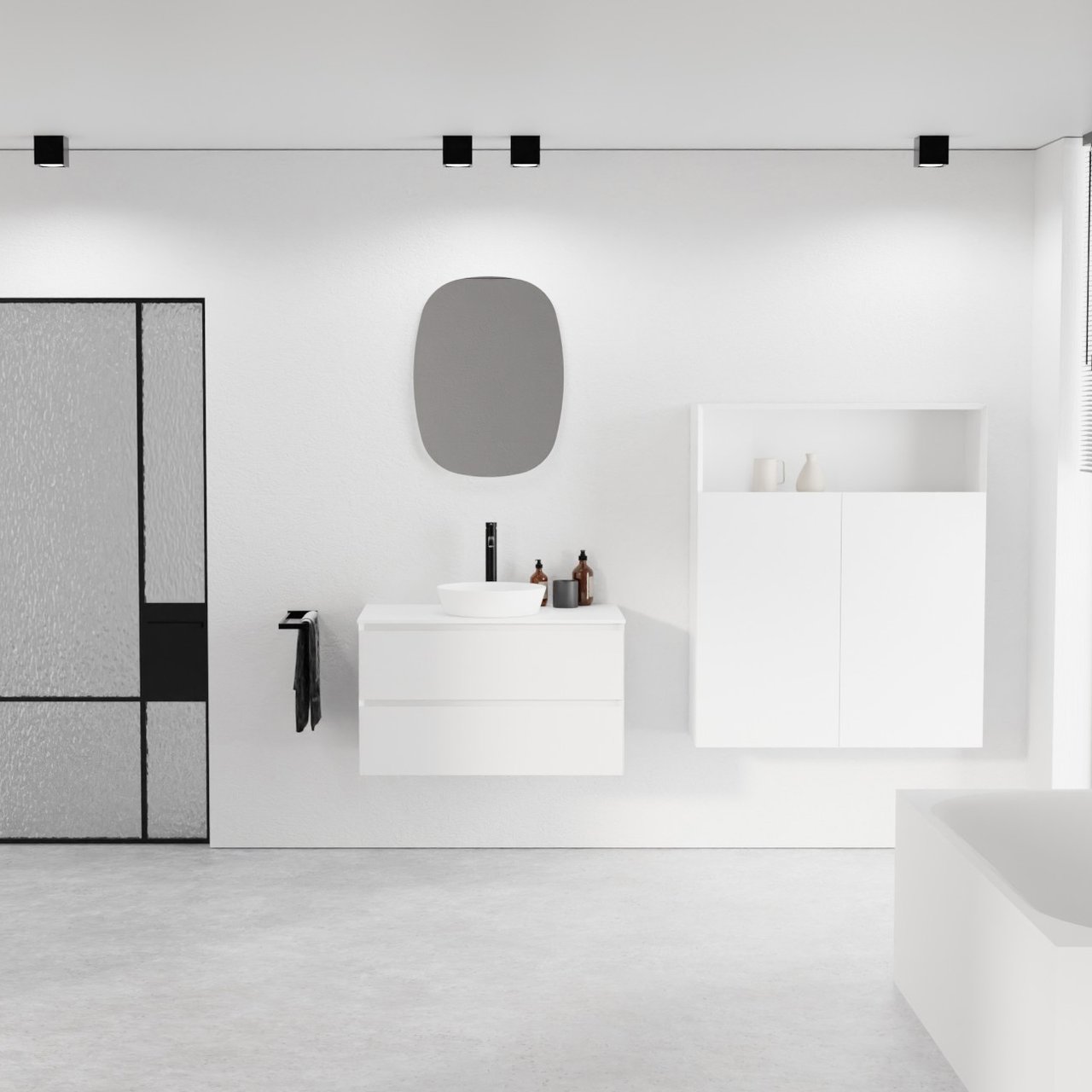 Balmani Mitra meuble salle de bains suspendu 90 x 55 cm blanc mat avec Stretto tablette simple en solid surface blanc mat