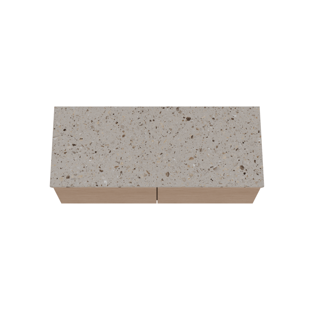 Balmani Forma hängendes Möbelstück Set: 135 x 55 cm, Naturbelassene Eiche, mit Stretto Einzel- oder Doppel Waschtischplatte, Terrazzo in Greige, Horizontale symmetrische gerade Rippe