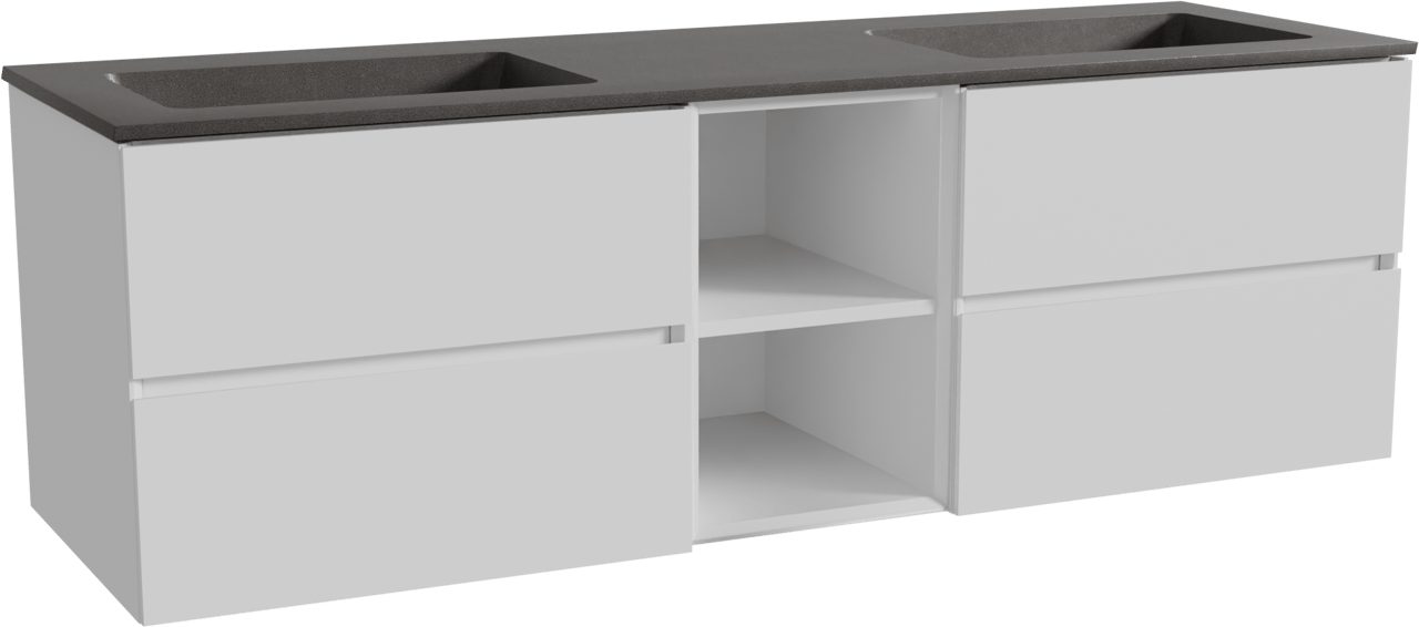 Storke Edge zwevend badmeubel 165 x 52 cm mat wit met Scuro dubbele wastafel in kwarts mat zwart