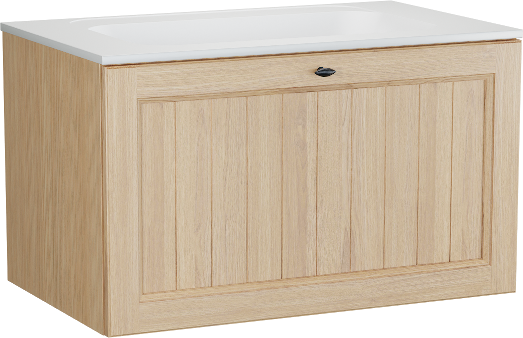 Balmani Lemon zwevend badkamermeubel 90 x 55 cm, fineer natuur eik met Tablo Strada enkele wastafel in mat wit