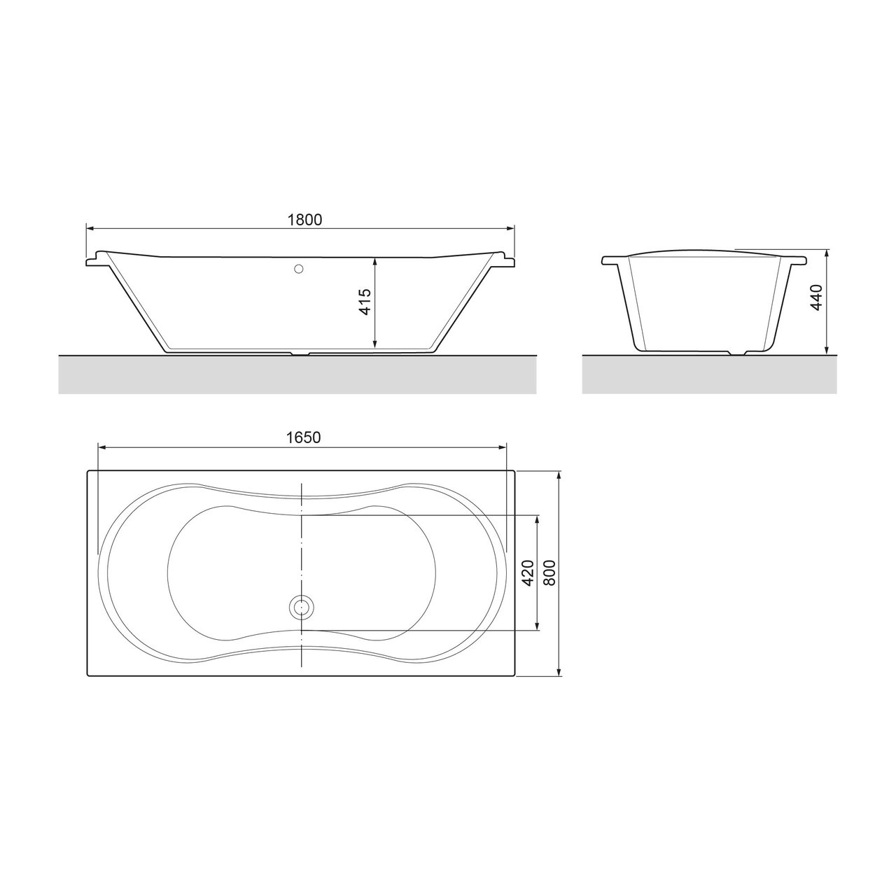 Luca Varess Trasime tweepersoons inbouwbad 180 x 80 cm acryl Glanzend Wit