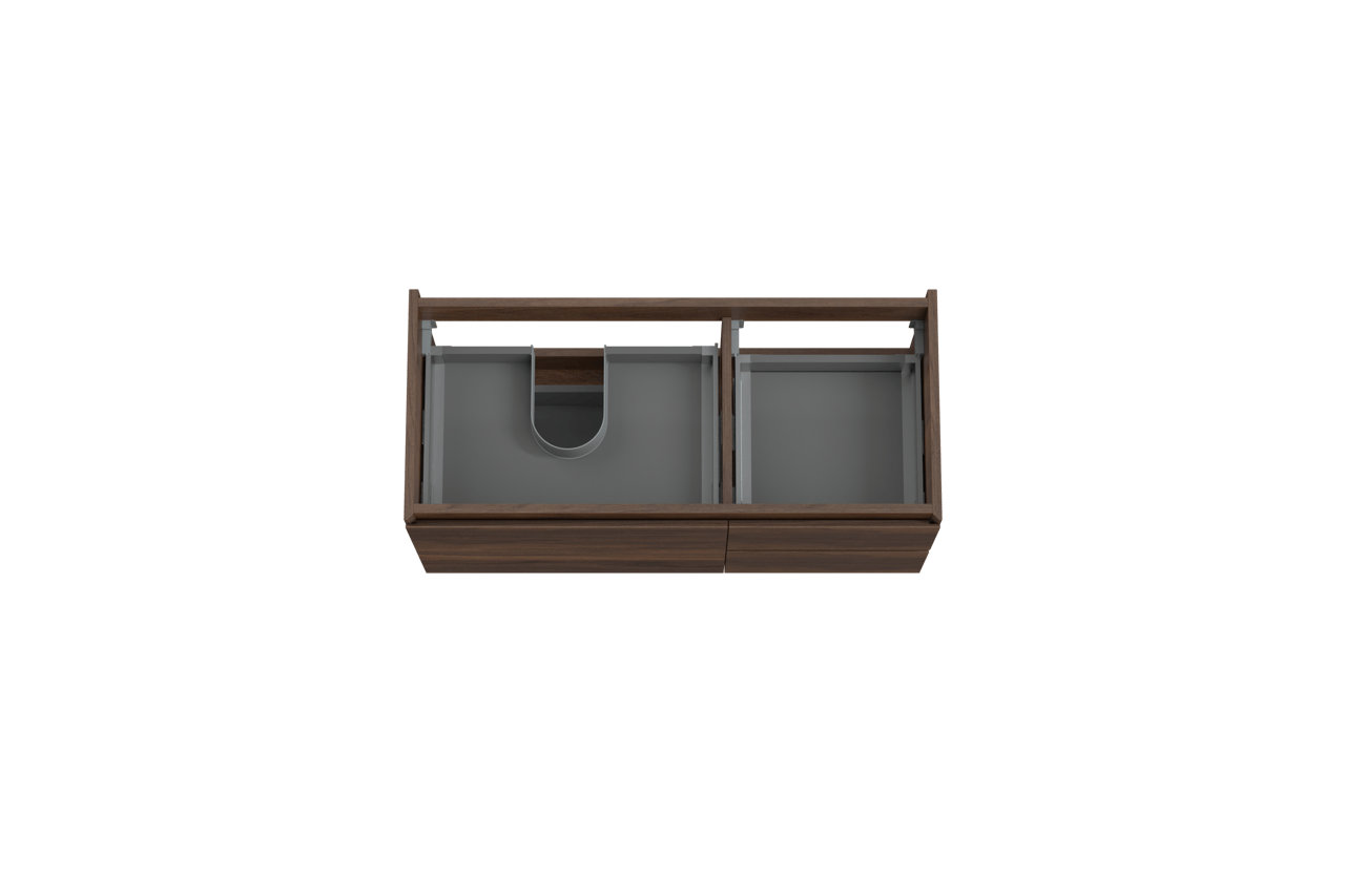 Storke Edge zwevende wastafelonderkast 100 x 46 cm asymmetrisch links notenhout 4 lades