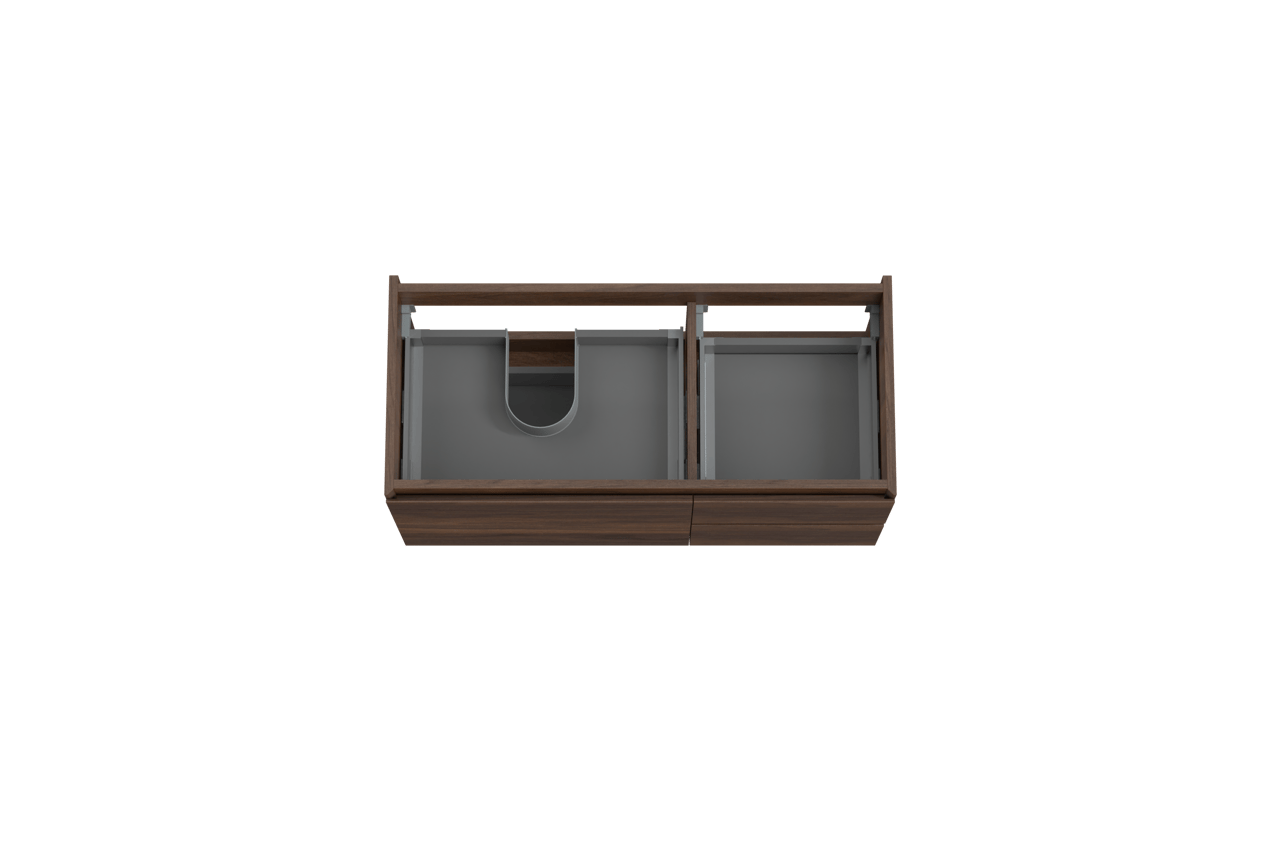 Storke Edge hängender Waschbeckenunterschrank: 100 x 46 cm, asymmetrisch links, Nussbaum, 4 Schubladen