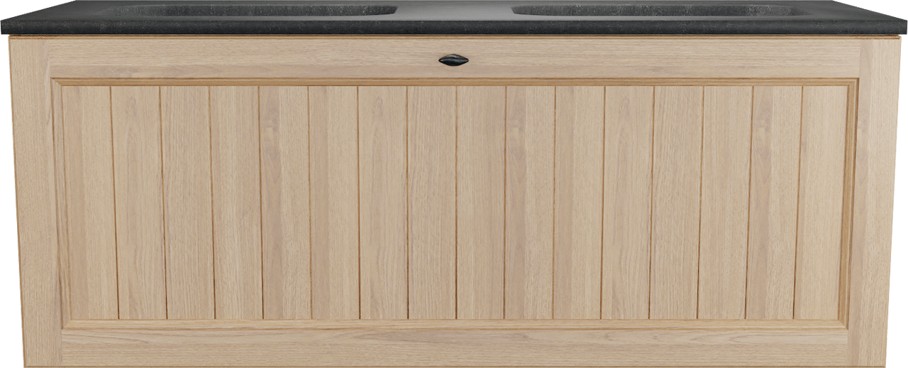 Balmani Lemon zwevend badkamermeubel 135 x 55 cm, fineer natuur eik met Tablo Arcato dubbele wastafel in graniet zwart