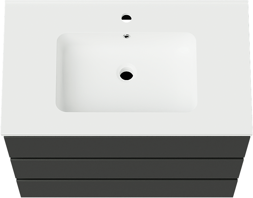 Linie Lado meuble salle de bains à poser 80 x 46 cm noir mat avec Vano plan simple en marbre composite blanc mat