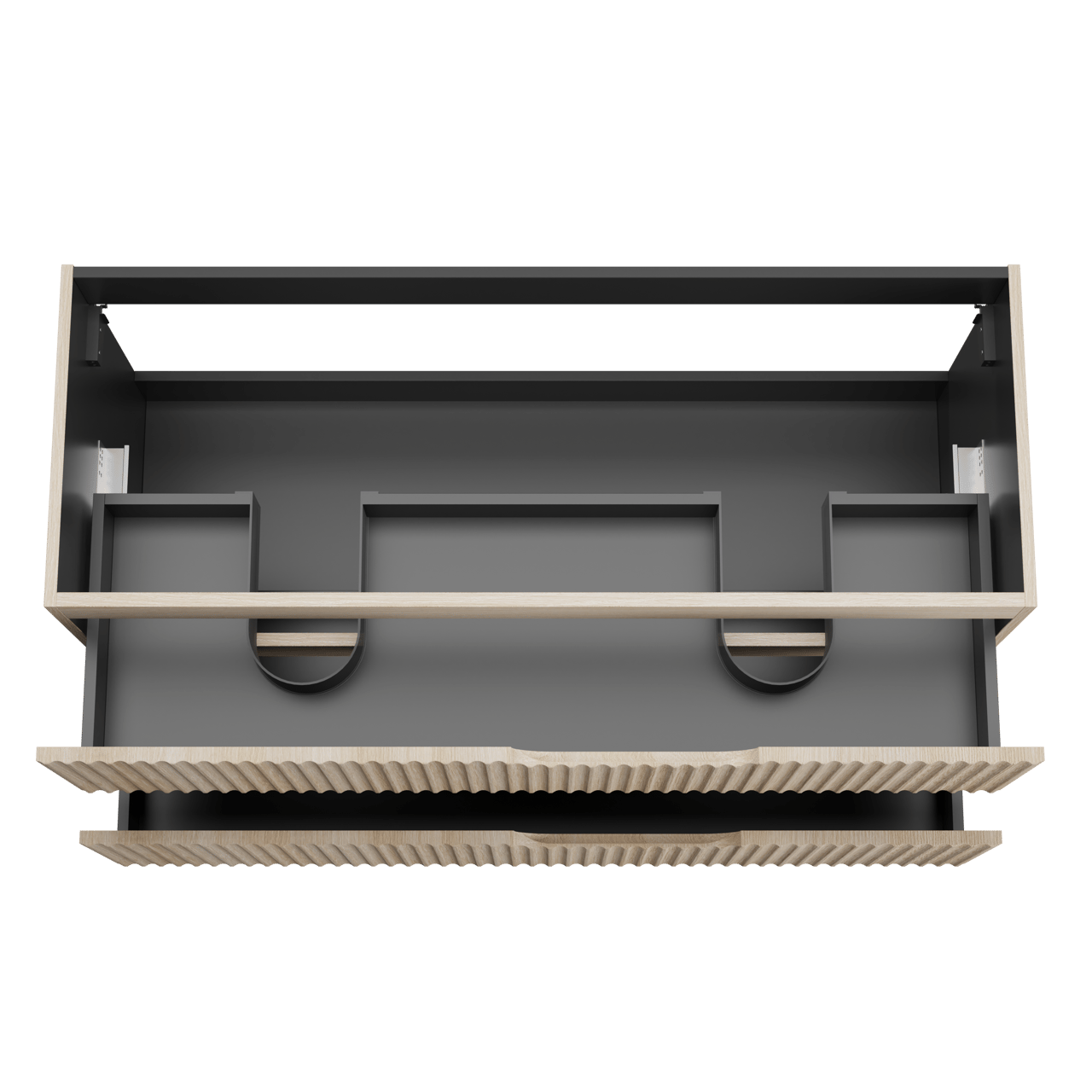 Linie Ribbo hängender Waschbeckenunterschrank: 120 x 46 cm, Eiche hell, 2 Schubladen