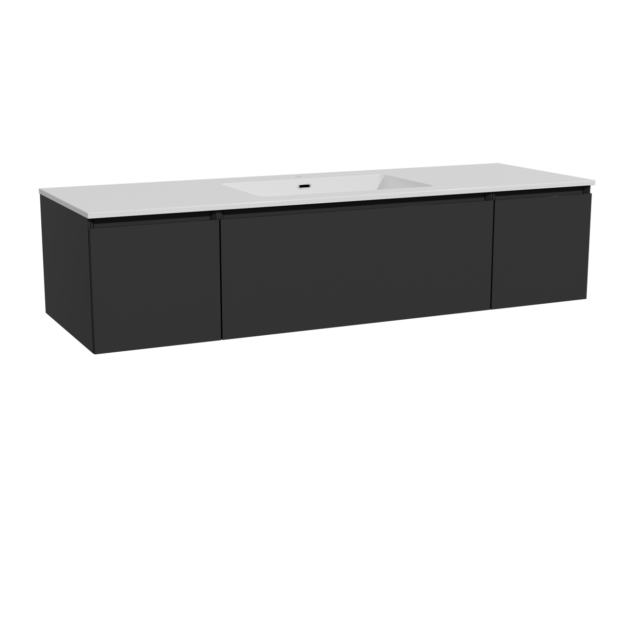 Storke Edge meuble salle de bains suspendu 155 x 52 cm noir mat avec Diva plan simple en marbre composite blanc brillant