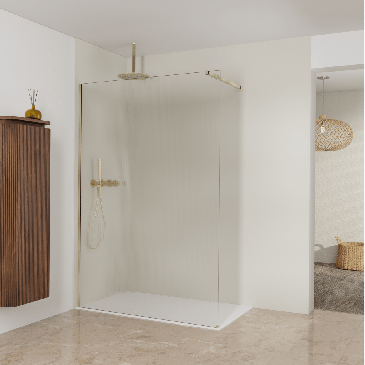 Balmani Modular inloopdouche: 140 x 200 cm, Ribs met coating, Brushed Champagne Gold profielen