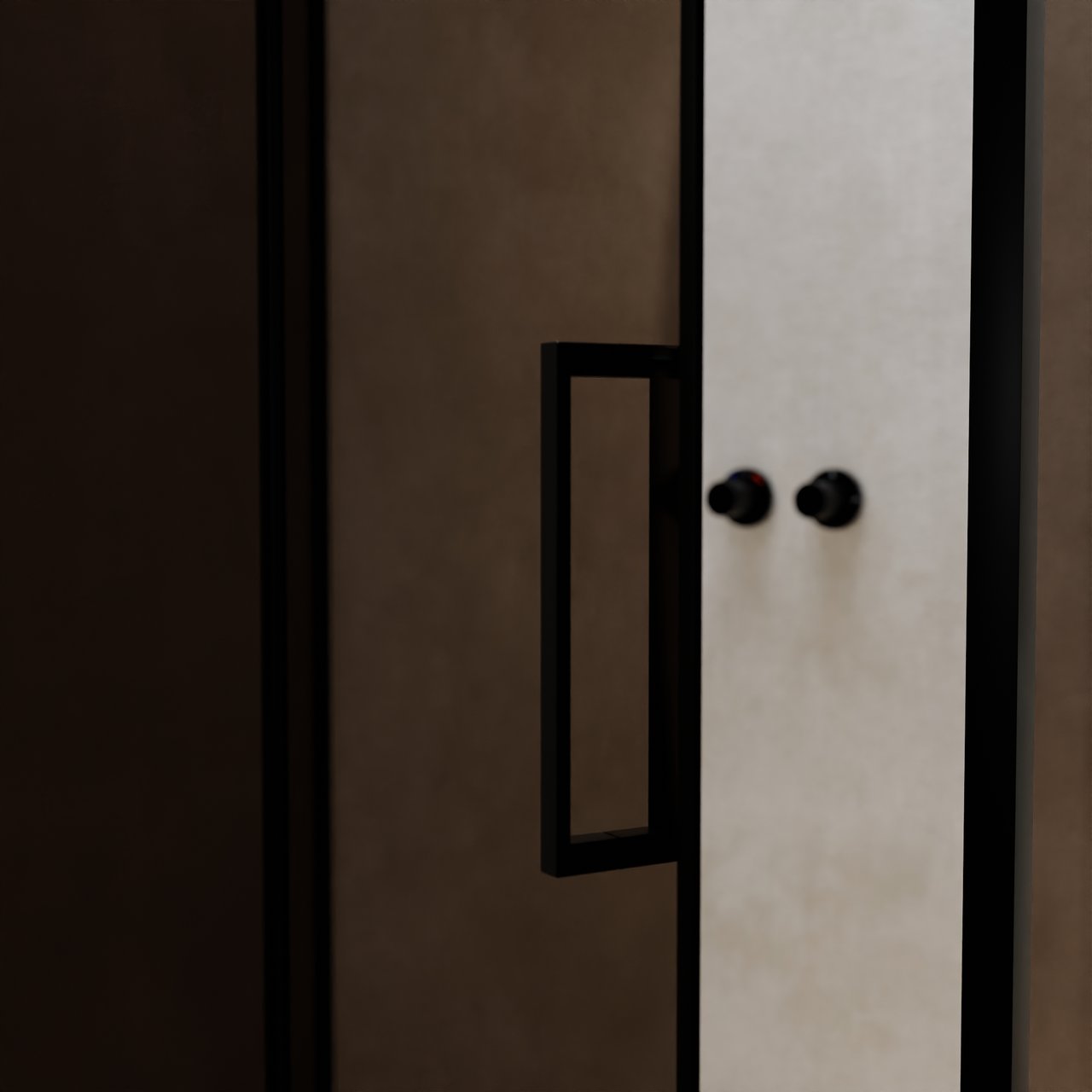 Balmani Senses Design Eckdusche: Drehtür (Links) mit fixierte Seitenwand, 120 x 80 cm, Bronze, Profil Schwarz, inklusive Coating