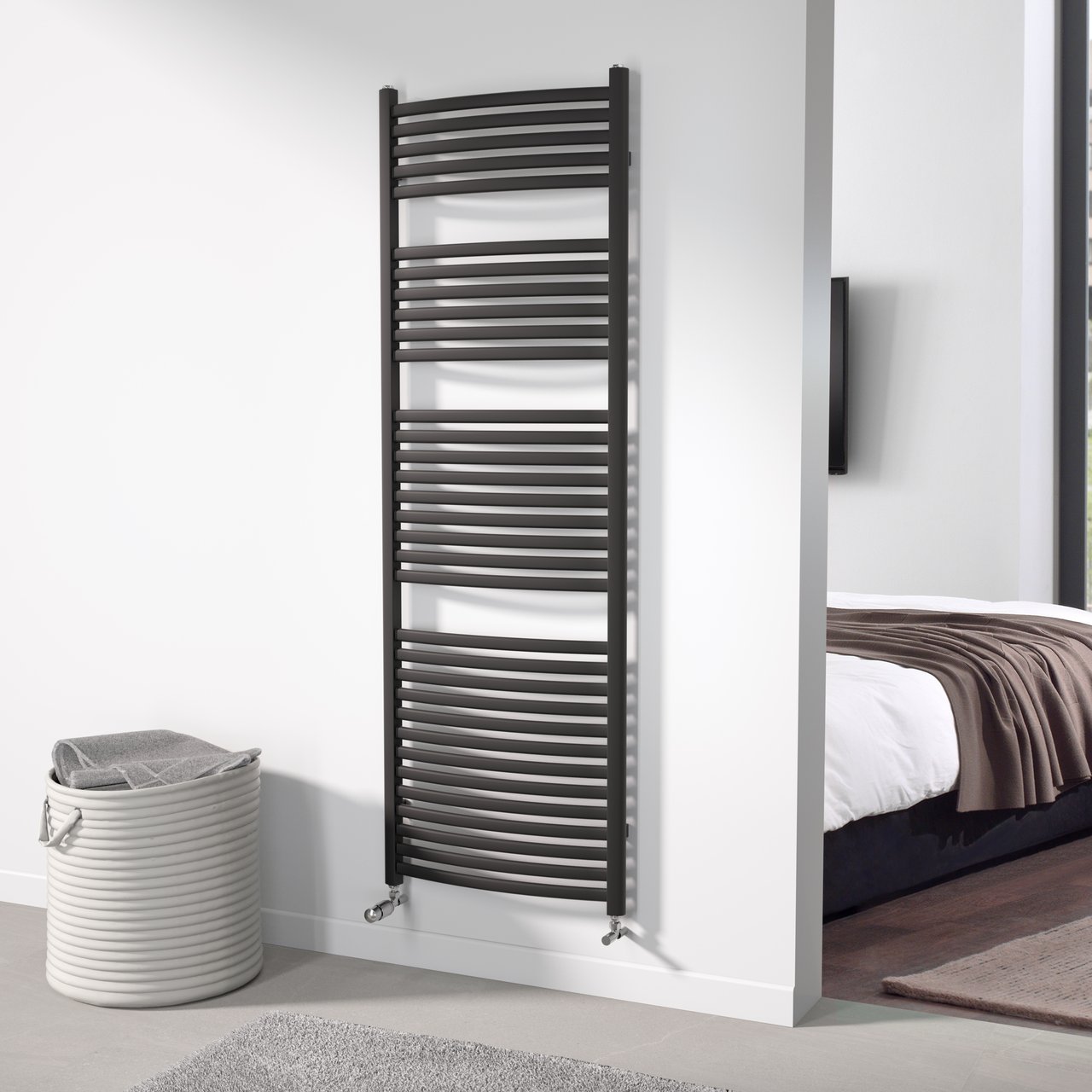 Vipera Kanza Rx sèche-serviettes simple 60 x 180 cm chauffage électrique noir mat raccordement latéral 926W, résistance incluse