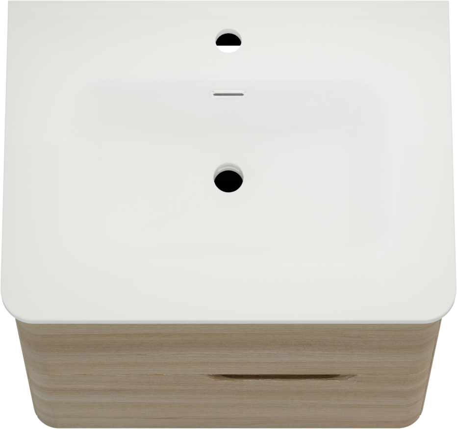 Linie Curvo meuble salle de bains suspendu 60 x 46 cm chêne clair avec Baro Curvo plan simple en porcelaine blanc brillant