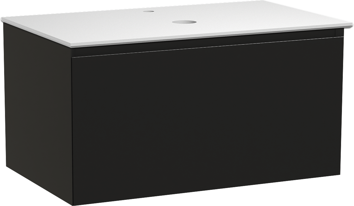 Balmani Idra meuble salle de bains suspendu 90 x 55 cm noir mat avec Facetta tablette simple en solid surface blanc mat