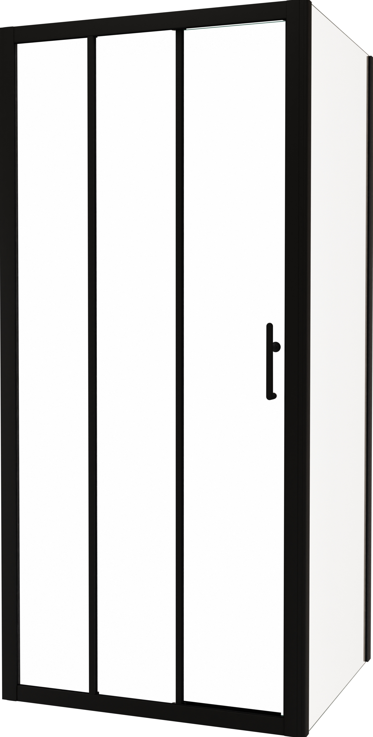 Linie Cadiz Eckdusche dreiteilige Schiebetür mit fixierter Seitenwand, 100 x 70 cm, Klarglas, Profil Schwarz