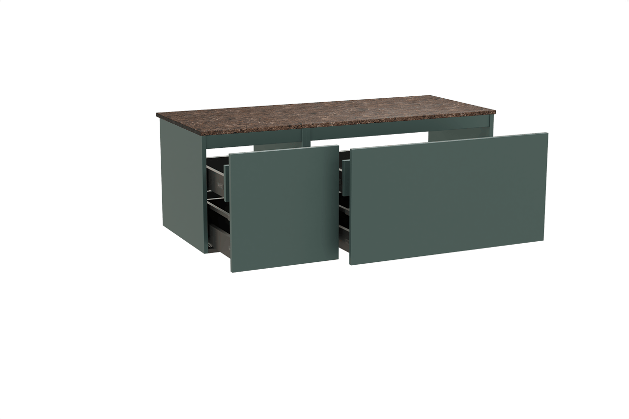 Balmani Sfera zwevend badkamermeubel 135 x 55 cm forest met Stretto enkel of dubbel tablet in marmer dark emperador