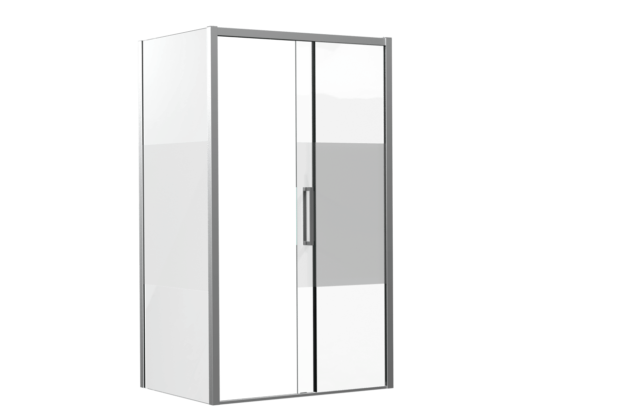 Luca Varess Senses douchecabine met rechtse schuifdeur en vaste zijwand 120 x 90 cm Helder glas met matte strook glans chroom profiel