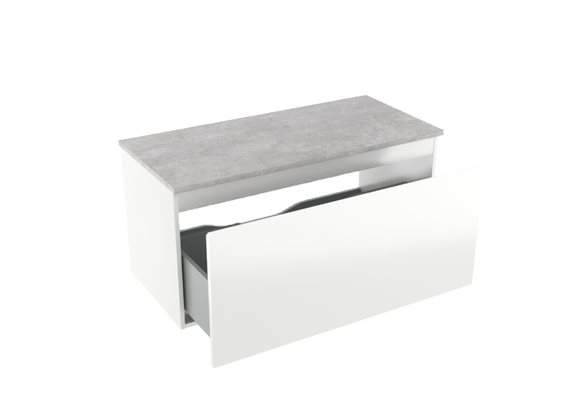 Linie Lado zwevend badmeubel 100 x 46 cm hoogglans wit met Lado enkel of dubbel wastafelblad in melamine beton donkergrijs