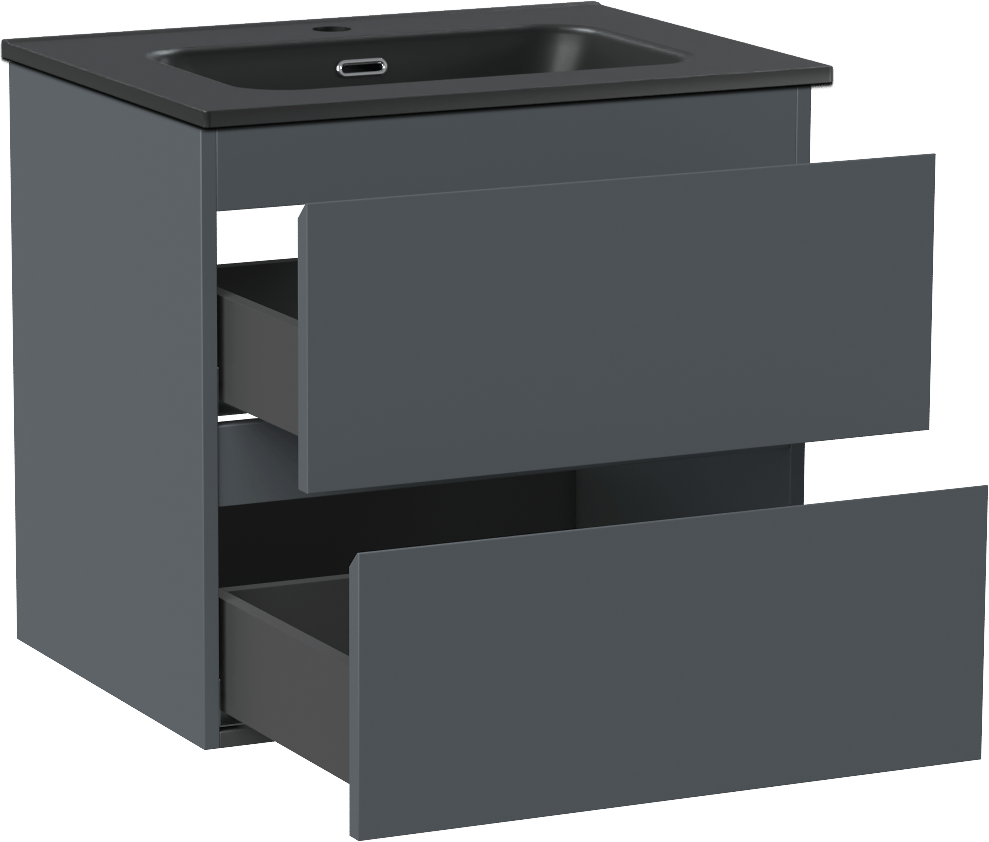 Linie Lado zwevend badmeubel 60 x 46 cm blauw antraciet met Baro enkele wastafel in porselein mat zwart