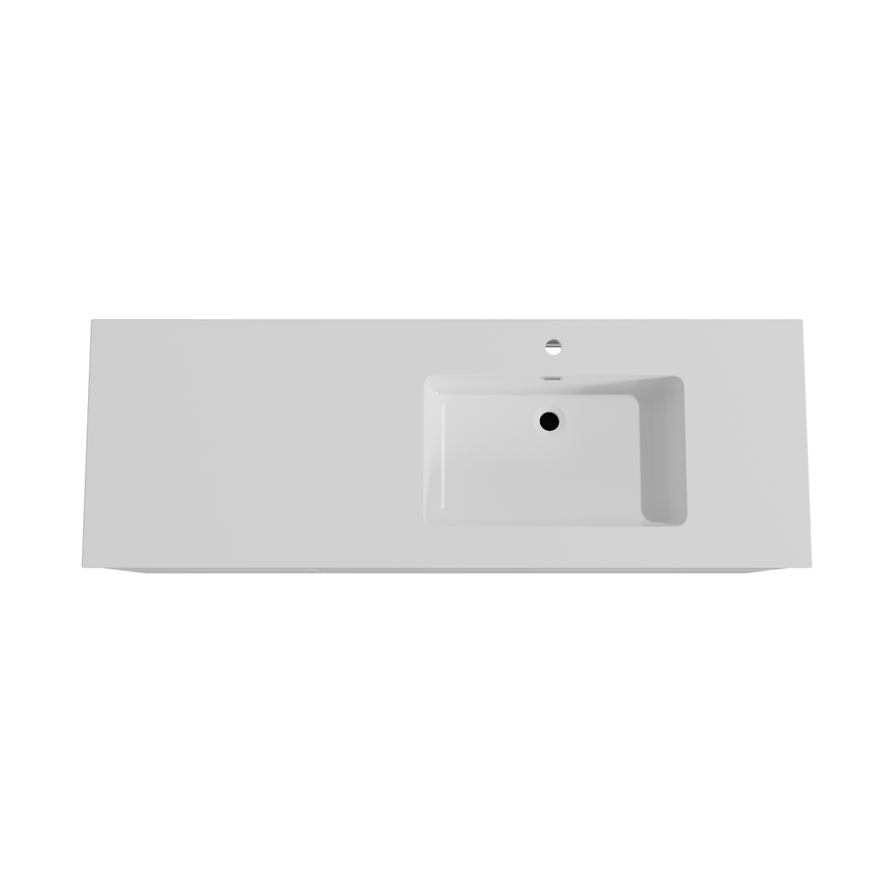 Storke Edge meuble salle de bains suspendu 150 x 52 cm blanc brillant avec Diva plan vasque asymétrique à droite en marbre composite blanc brillant