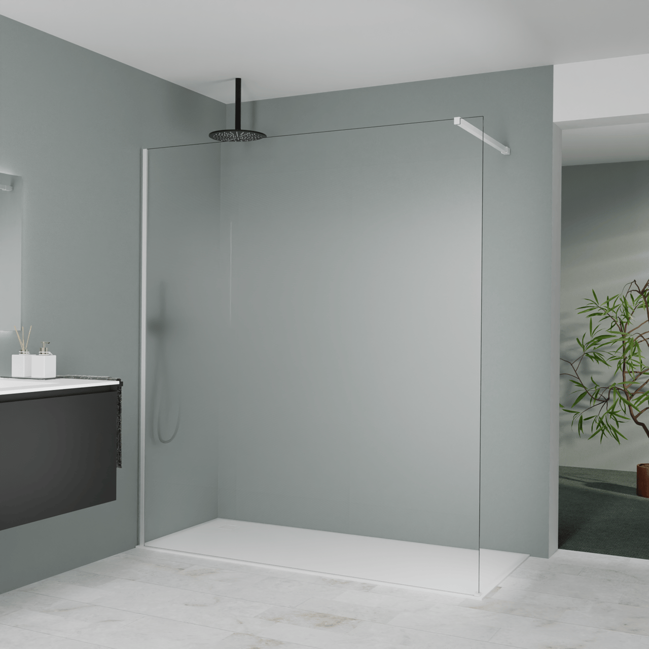 Balmani Modular Walk-In Dusche: 180 x 200 cm, Permafrost, inklusive Coating, Profil Weiß matt