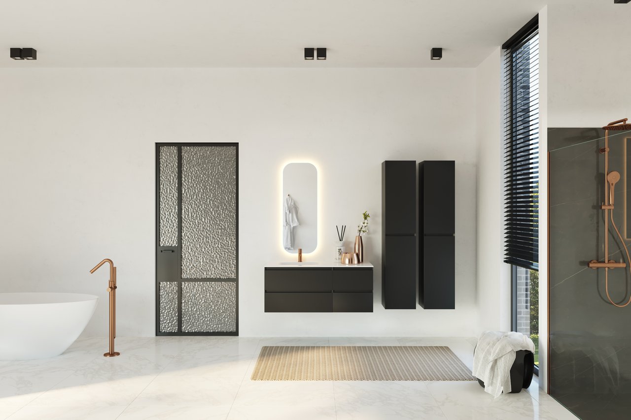 Balmani Mitra/Idra Badhochschrank: Hängend, Schwarz Matt, 35 x 35 x 169 cm