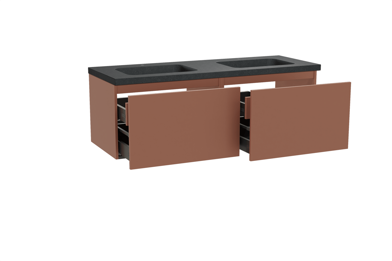 Balmani Sfera zwevend badkamermeubel 150 x 55 cm cotto met Napoli dubbele wastafel in graniet zwart