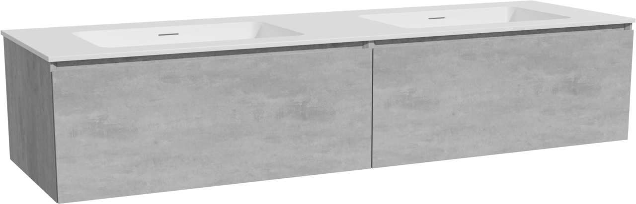 Storke Edge hängendes Möbelstück Set: 170 x 52 cm, Beton dunkelgrau, mit Mata Doppelwaschtisch, Solid Surface Weiß matt