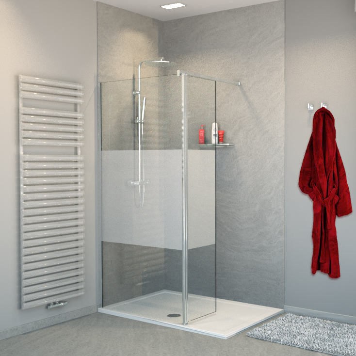 Balmani Move Walk-In Dusche: Bewegliche Seitenwand, 90 x 200 cm, Klarglas mit satiniertem Streifen, Chromprofil