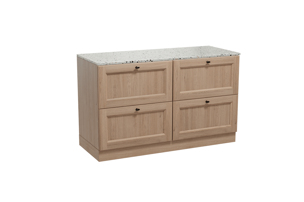 Balmani Lemon staand badmeubel 135 x 55 cm verweerd eiken met Stretto enkel of dubbel wastafelblad in mat wit/zwart terrazzo