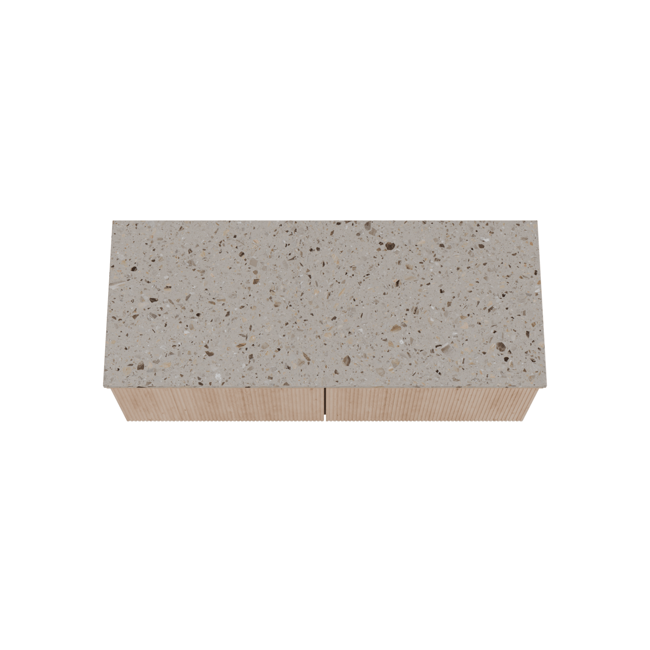 Balmani Forma zwevend badkamermeubel 135 x 55 cm natuur eik met Stretto enkel of dubbel tablet in terrazzo greige terrazzo, Verticale symmetrische rechte ribbel