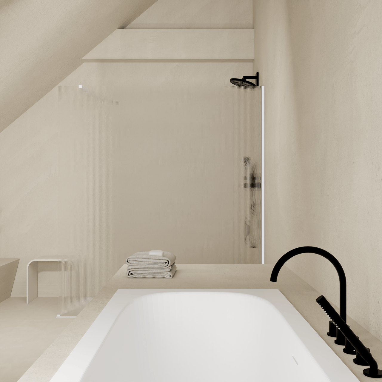 Balmani Modular inloopdouche: 160 x 200 cm, Ribs met coating, Mat witte profielen