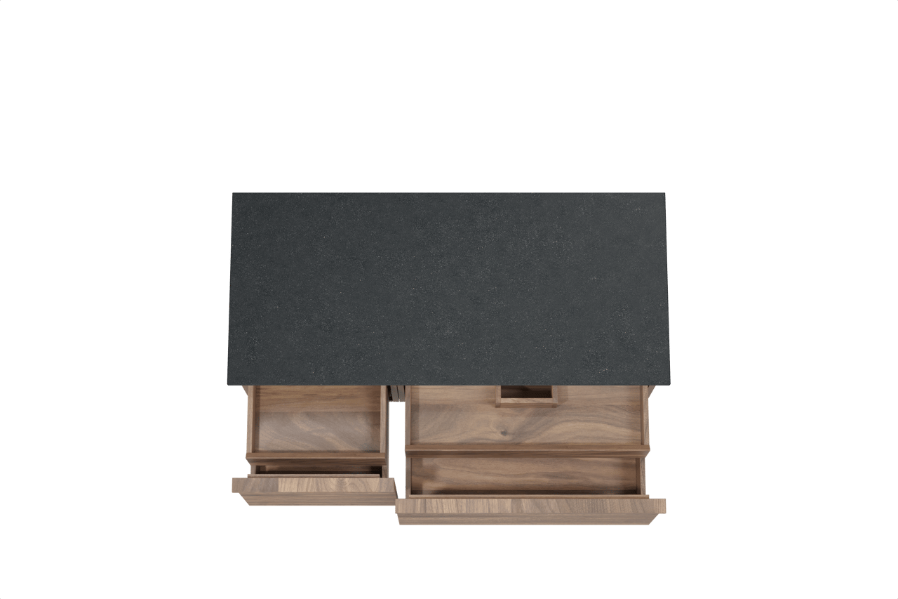 Balmani Forma hängendes Möbelstück Set: 120 x 55 cm, Amerikanischer Nussbaum, mit Stretto Einzel Waschtischplatte, Granit, Schwarzes Granit, Horizontale symmetrische gerade Rippe