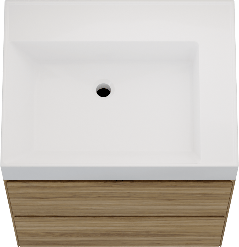 Balmani Mitra Compact meuble salle de bains suspendu 60 x 46 cm chêne sauvage avec Argila vasque asymétrique gauche en marbre composite blanc brillant