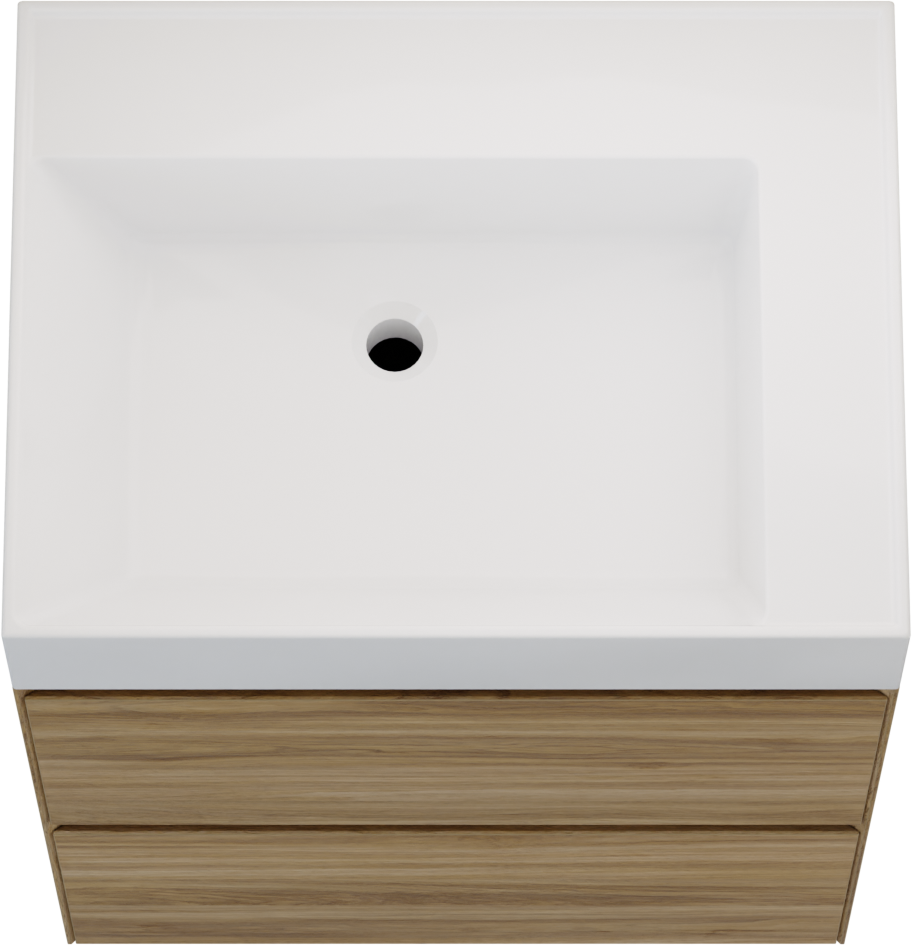 Balmani Mitra Compact hängendes Möbelstück Set: 60 x 46 cm, Wildeiche, mit Argila Waschtisch links Marmorkomposit Weiβ glänzend