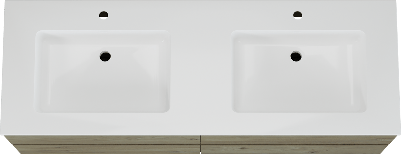 Storke Edge meuble salle de bains suspendu 150 x 52 cm chêne brut avec Bilia double vasque en marbre composite blanc brillant