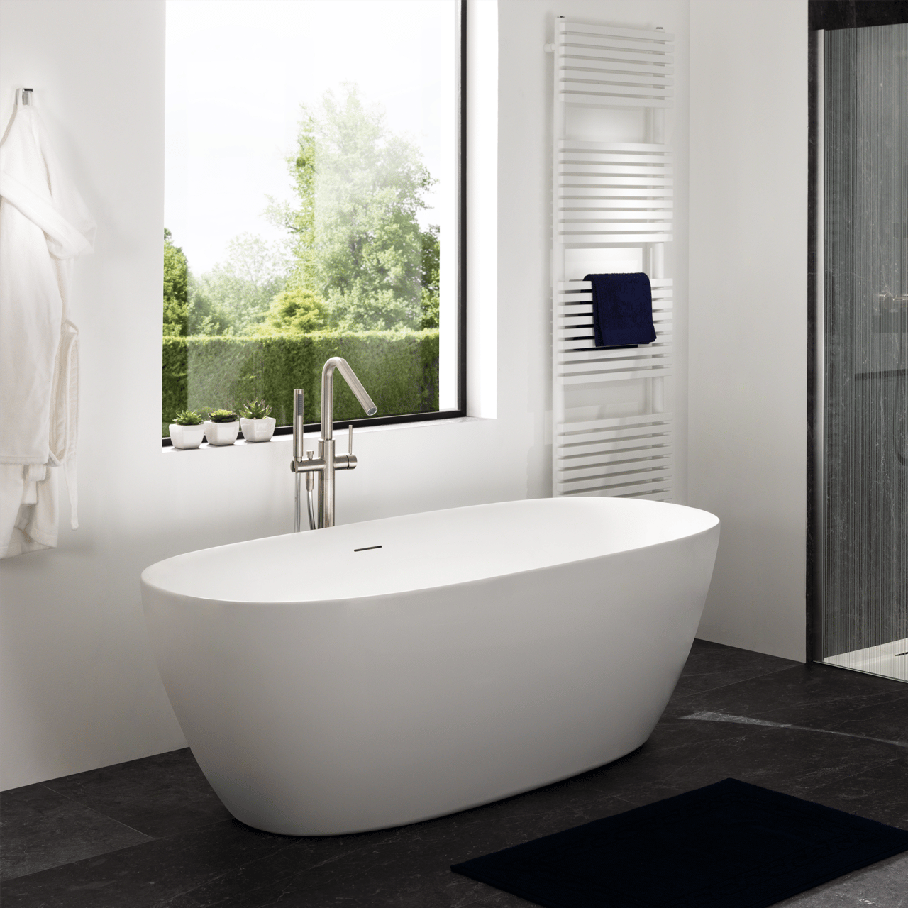 Luca Varess Marcia baignoire îlot ovale 170 x 80 cm acrylique blanc mat