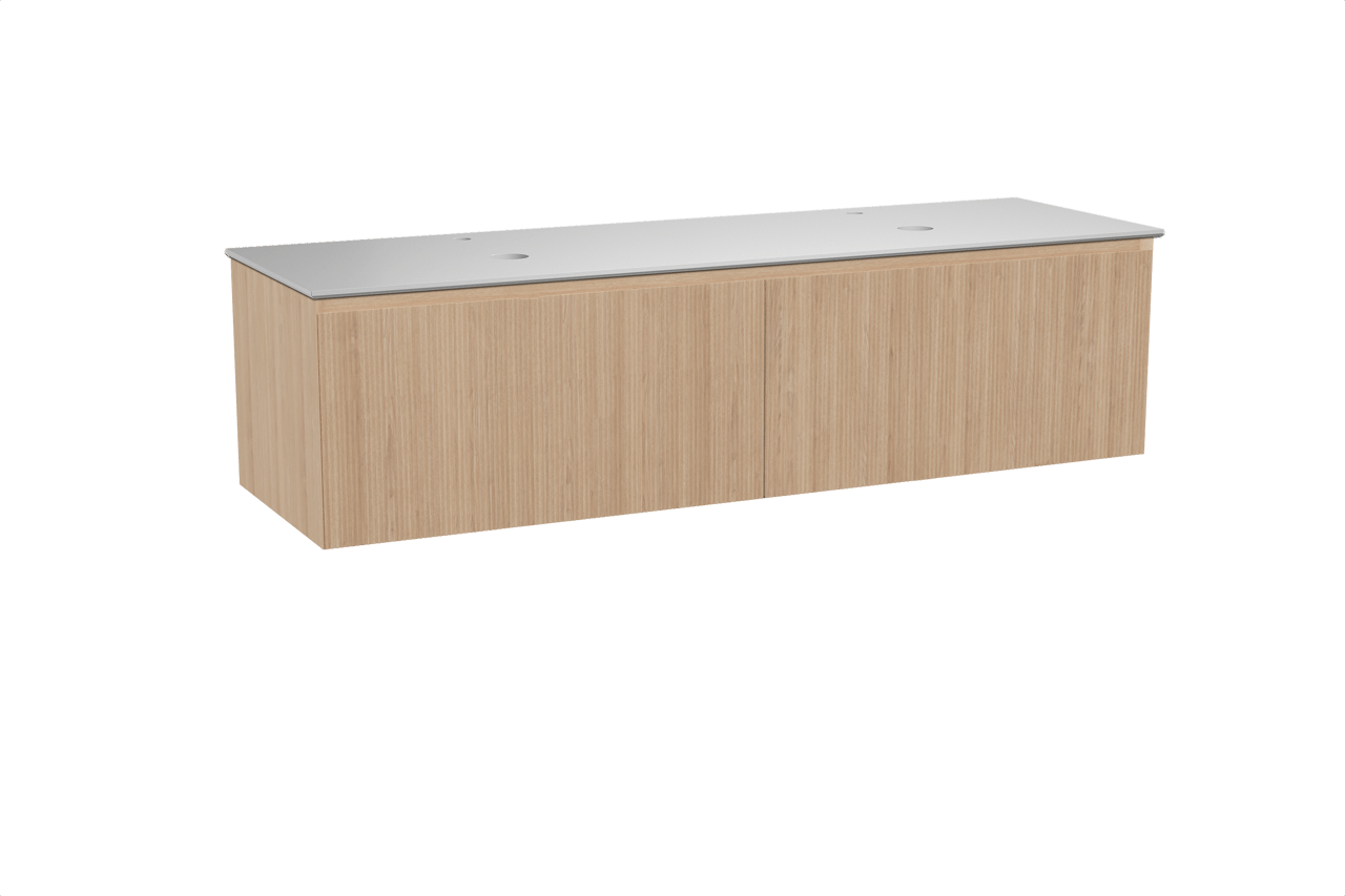 Balmani Fila meuble salle de bains suspendu 180 x 55 cm chêne naturel avec Facetta tablette double en solid surface blanc mat, Nervure droite symétrique verticale