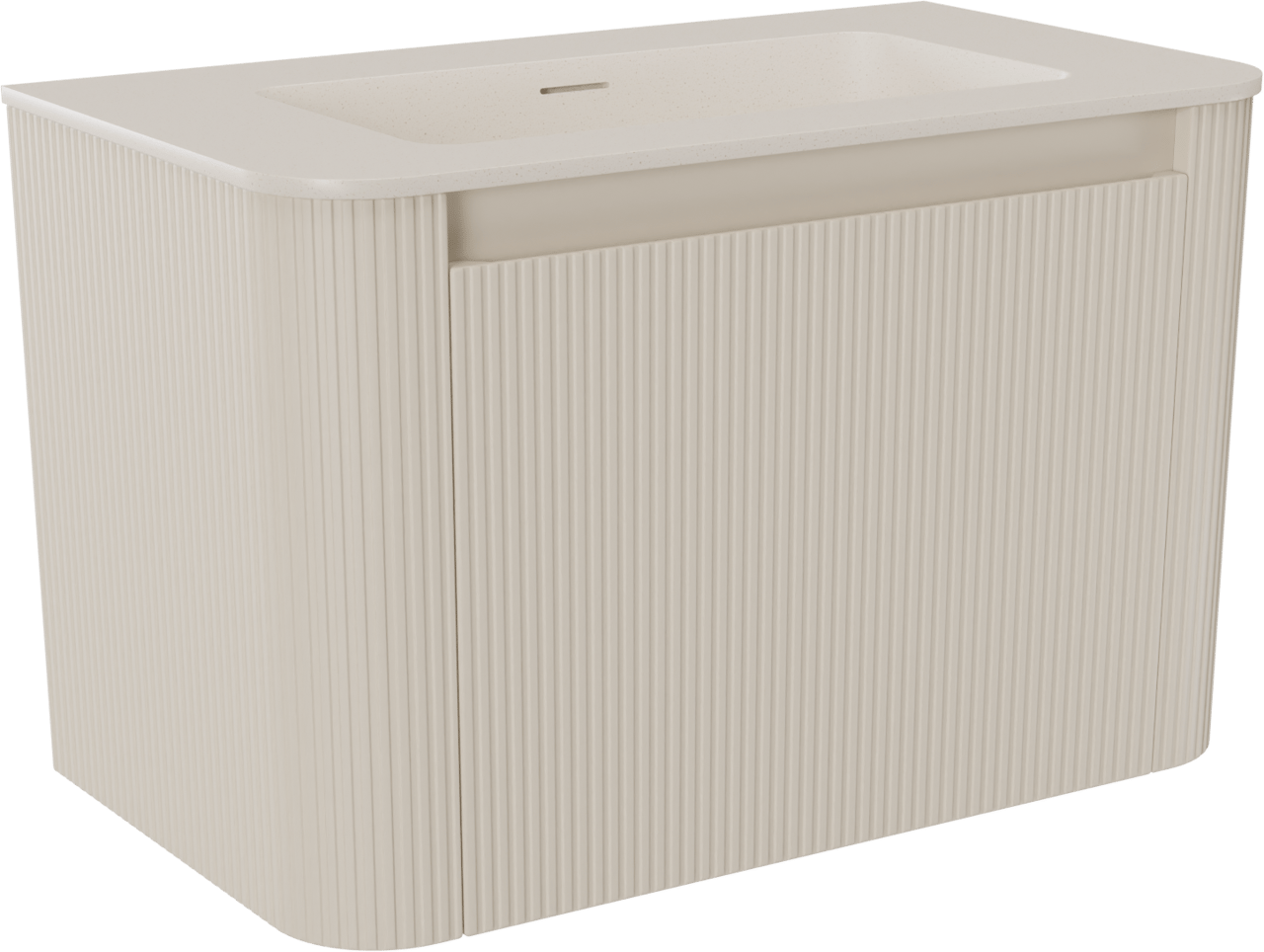 Storke Soft hängendes Möbelstück Set: 80 x 46 cm, Sand Matt, mit Mata Soft Einzelwaschtisch Solid Surface Beige Granit, Vertikale symmetrische gerade Rippe