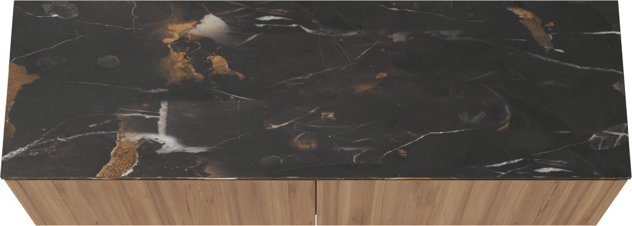 Balmani Eclips hängendes Möbelstück Set: 180 x 55 cm, Teak, mit Stretto Einzel- oder Doppel Waschtischplatte Portoro Gold Marmor