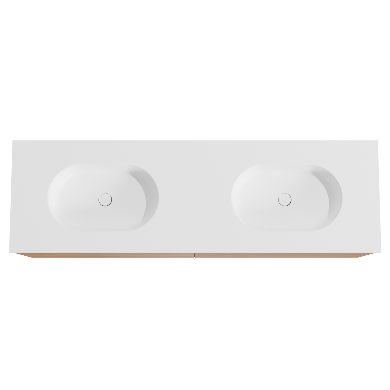 Balmani Mitra zwevend badkamermeubel 180 x 55 cm teak met Tablo Oval dubbele wastafel in solid surface mat wit