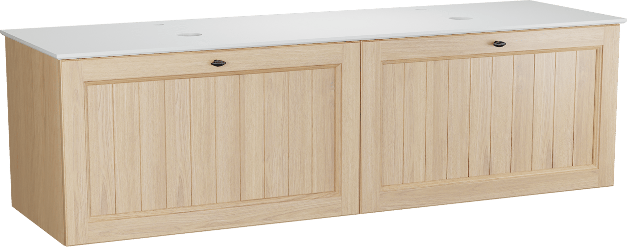 Balmani Lemon meuble salle de bains suspendu 180 x 55 cm, placage chêne naturel avec Facetta tablette double en blanc mat