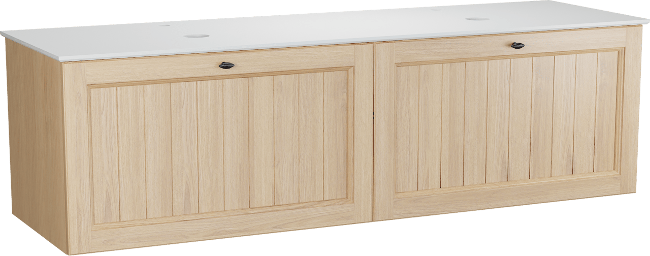 Balmani Lemon zwevend badkamermeubel 180 x 55 cm, fineer natuur eik met Facetta dubbel tablet in mat wit