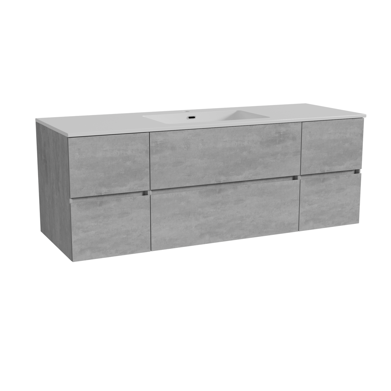 Storke Edge zwevend badmeubel 145 x 52 cm beton donkergrijs met Diva enkele wastafel in composietmarmer hoogglans wit