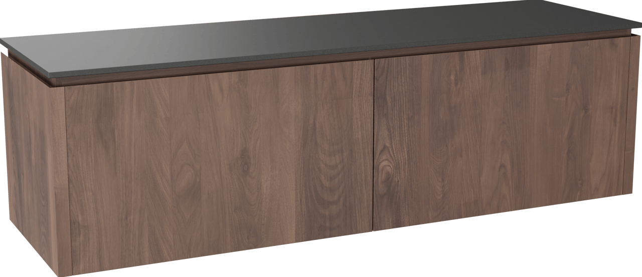 Balmani Eclips hängendes Möbelstück Set: 180 x 55 cm, Amerikanischer Nussbaum, mit Stretto Einzel- oder Doppel Waschtischplatte Granit poliert