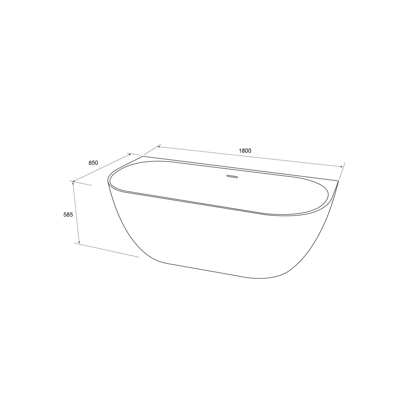 Luca Varess Otello halfvrijstaand bad 180 x 85 cm acryl hoogglans wit, afvoerplug inbegrepen