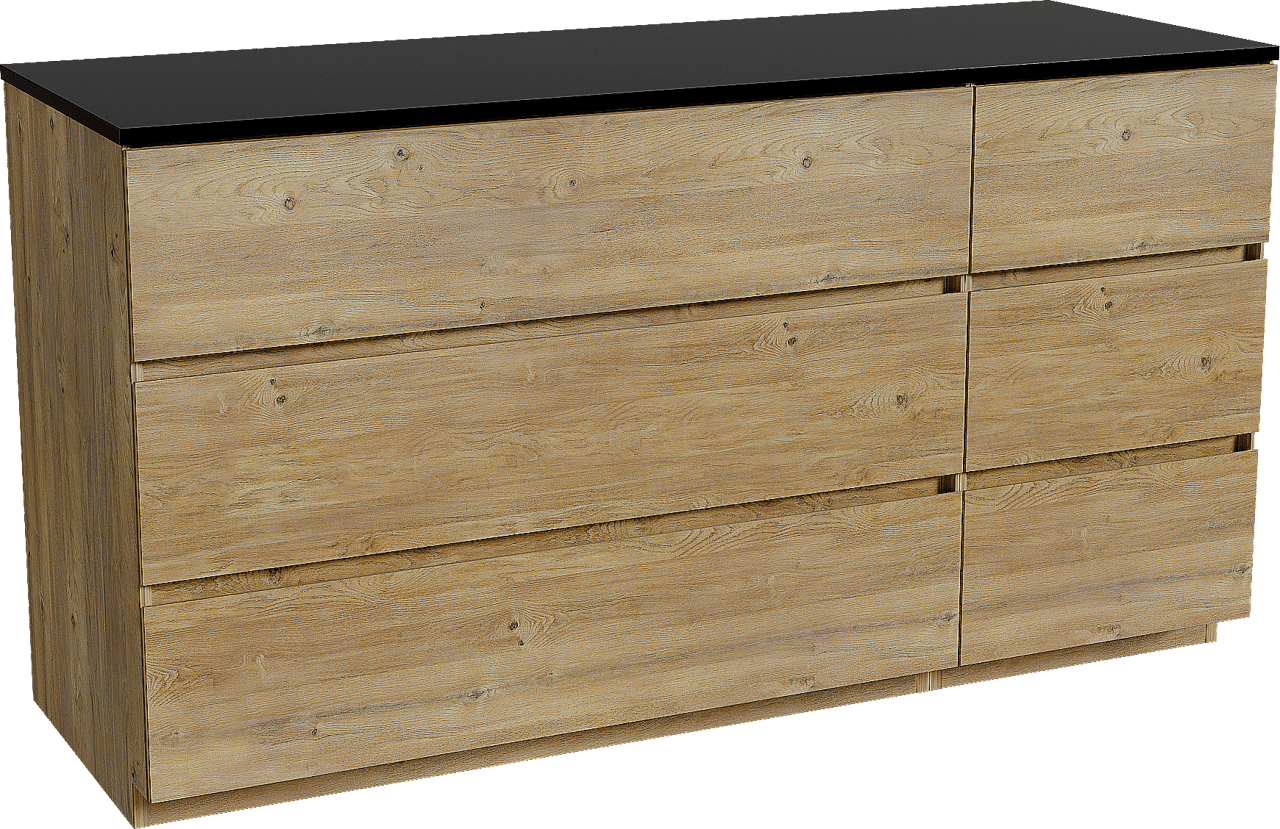 Storke Edge staand badkamermeubel 150 x 52 cm ruwe eik met Panton enkel of dubbel tablet in gepoedercoate mdf mat zwart